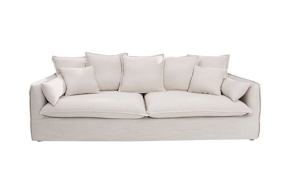 Großes 3-Sitzer Sofa HEAVEN 200cm natur beige Leinenstoff Federkern Hussensofa