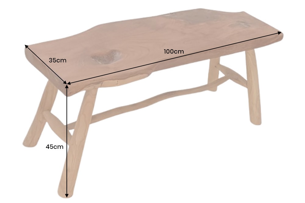 Massive Bank ROOT 100cm braun natur Teakholz Baumstamm Holzstrebe
