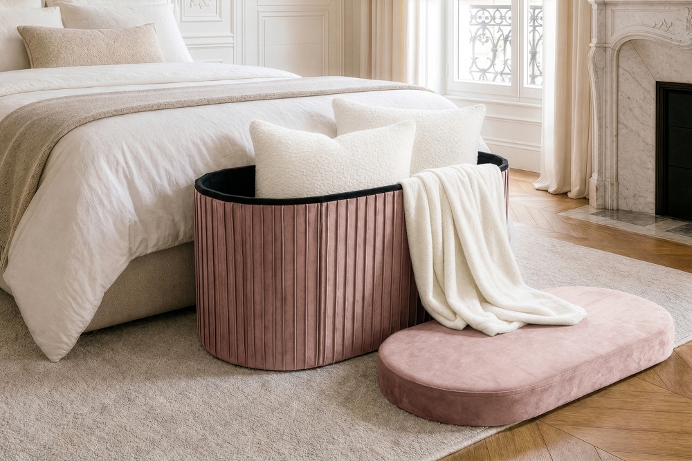 Faltbare Polsterbank ÉLAN 80cm rosa Samt Sitzbank mit Stauraum