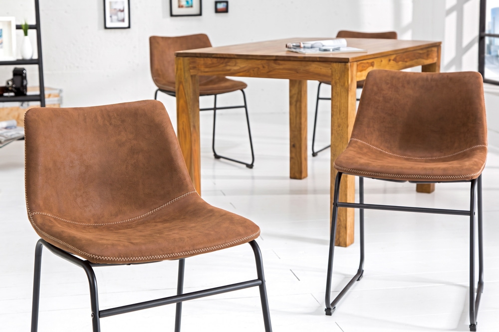 Industrial Design Stuhl DJANGO vintage braun mit Eisengestell