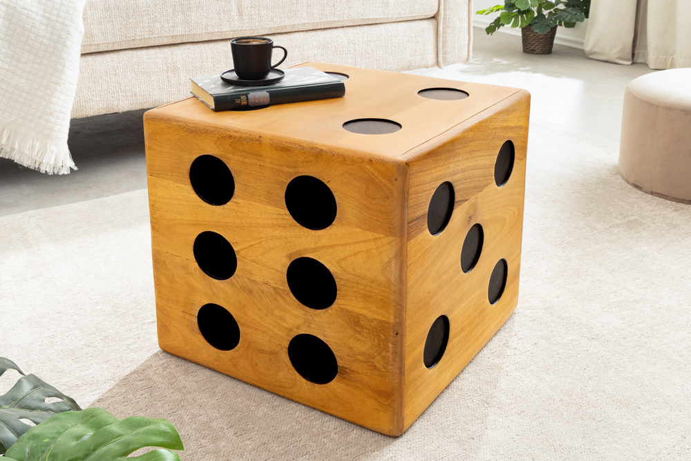 Massiver Würfel-Hocker CUBE 40cm natur Mangoholz Beistelltisch stapelbar