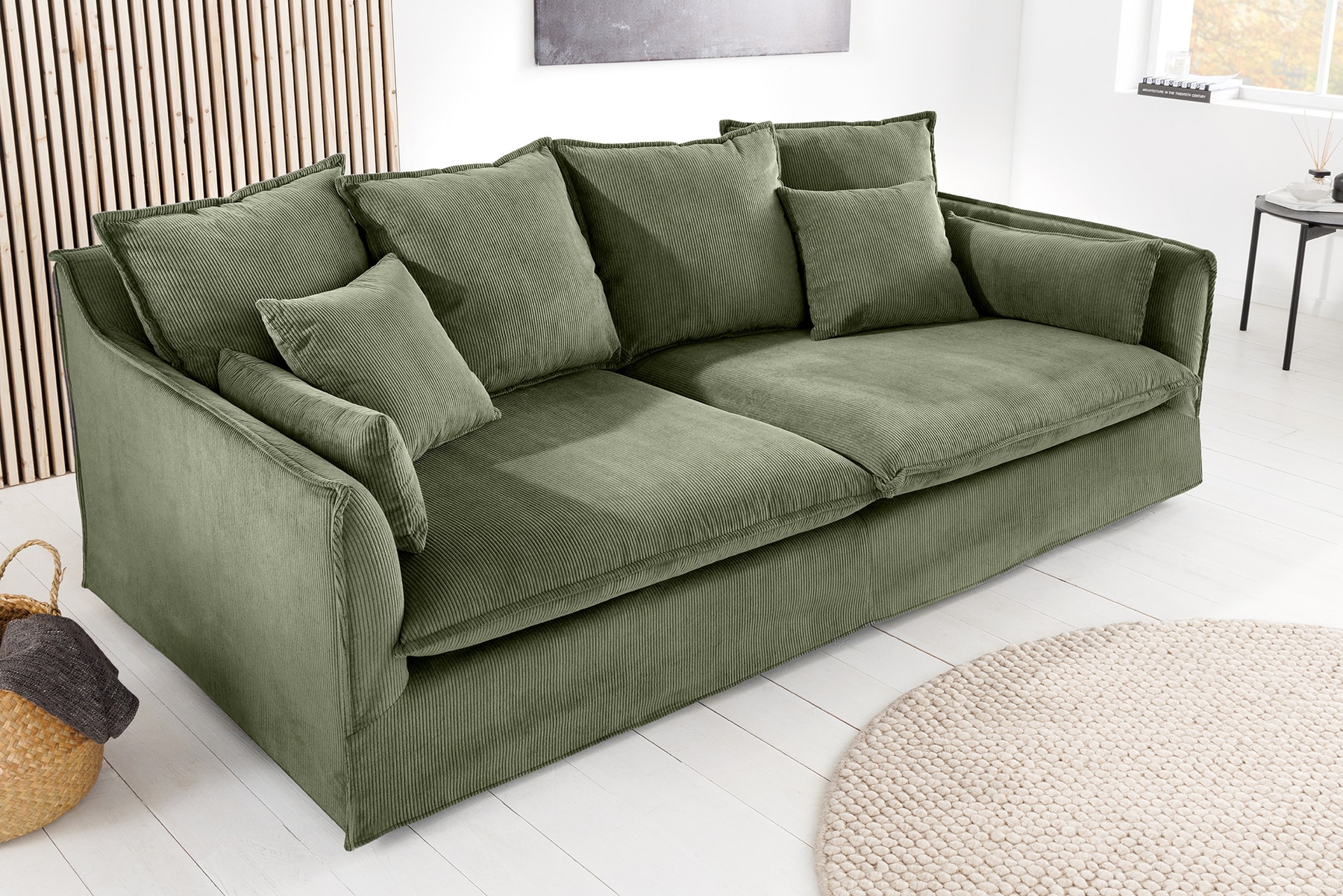 Großes 3-Sitzer Sofa HEAVEN 200cm grün Cord Federkern Hussensofa