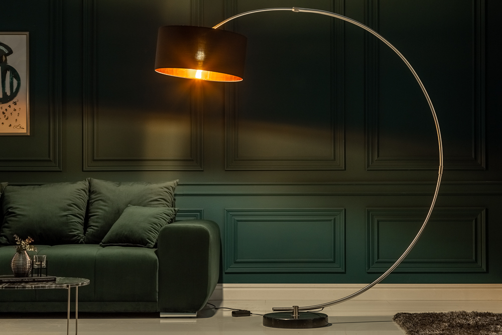 Dimmbare Bogenlampe PYTHON 190cm schwarz gold Retro Bogenleuchte Dimmbare Bogenlampe PYTHON 190cm schwarz gold Retro Bogenleuchte