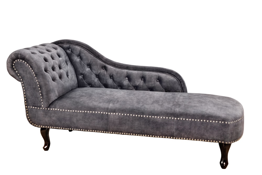 Design Récamière CHESTERFIELD 170cm grau strukturiertes Samt Knopfheftung Nietenbesatz