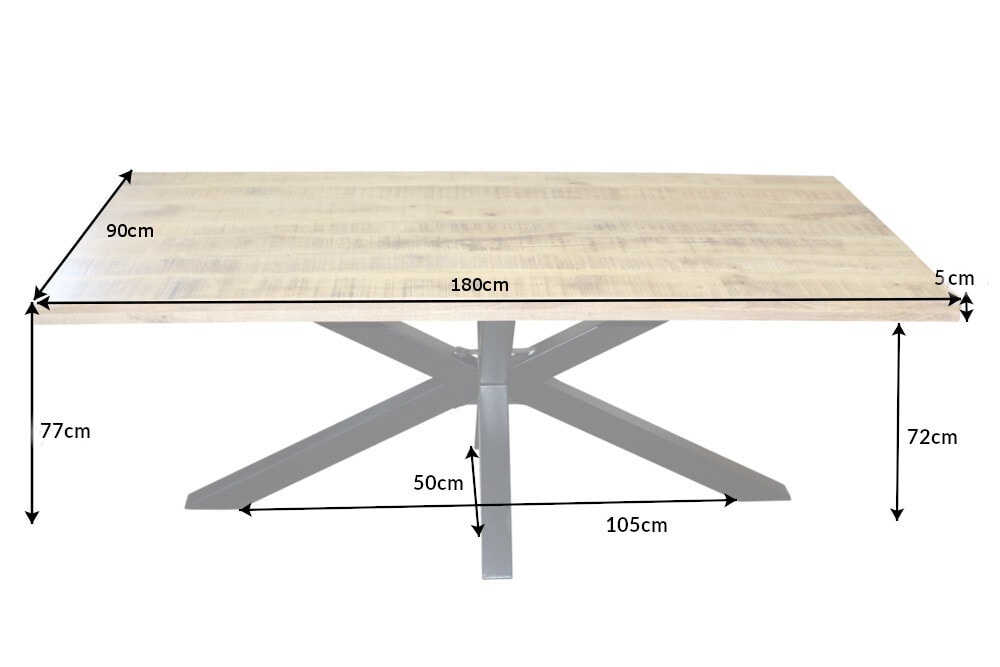 Massiver Industrial Esstisch GALAXIE 180cm Mangoholz sternenförmiges Gestell