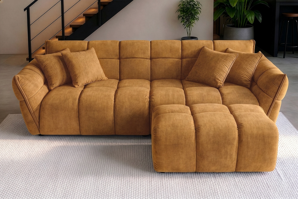 XXL Sofa CLOUD 260cm senfgelb Vogue Samtstoff Bigsofa Federkern inkl. Kissen