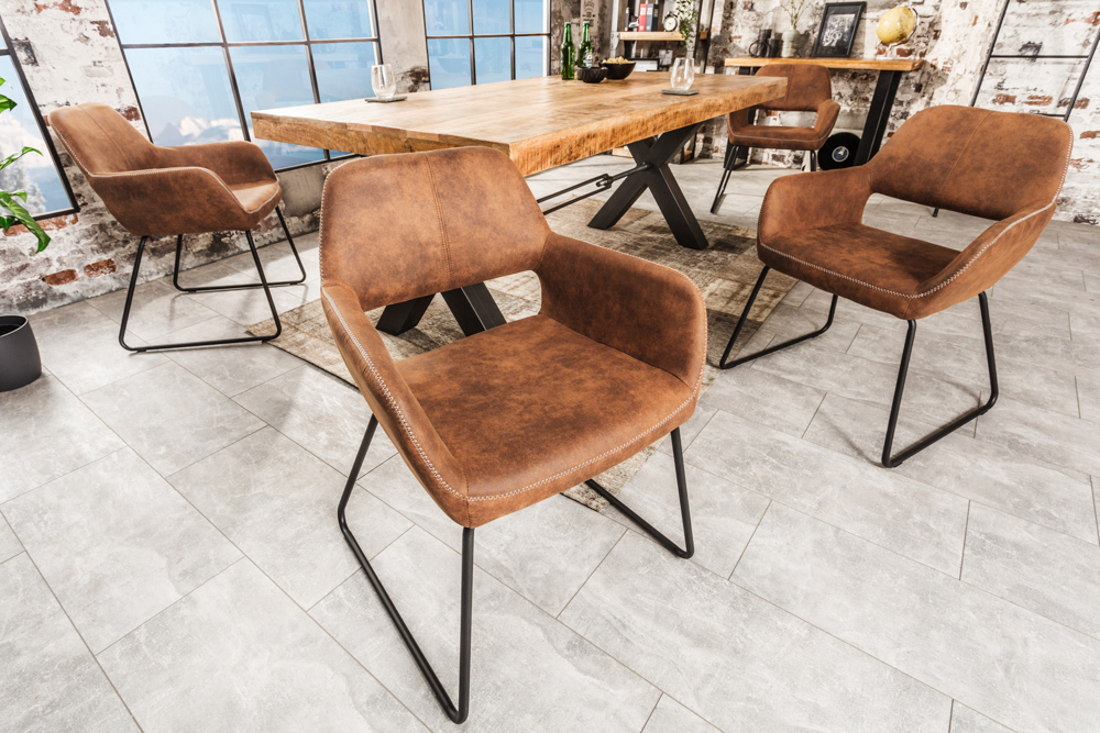 Design Stuhl MUSTANG antik braun Microfaser mit Armlehne