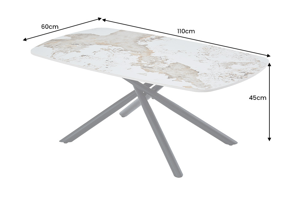 Design Couchtisch OSAKA 110cm weiß schwarz Pandora Keramik mit Sterngestell