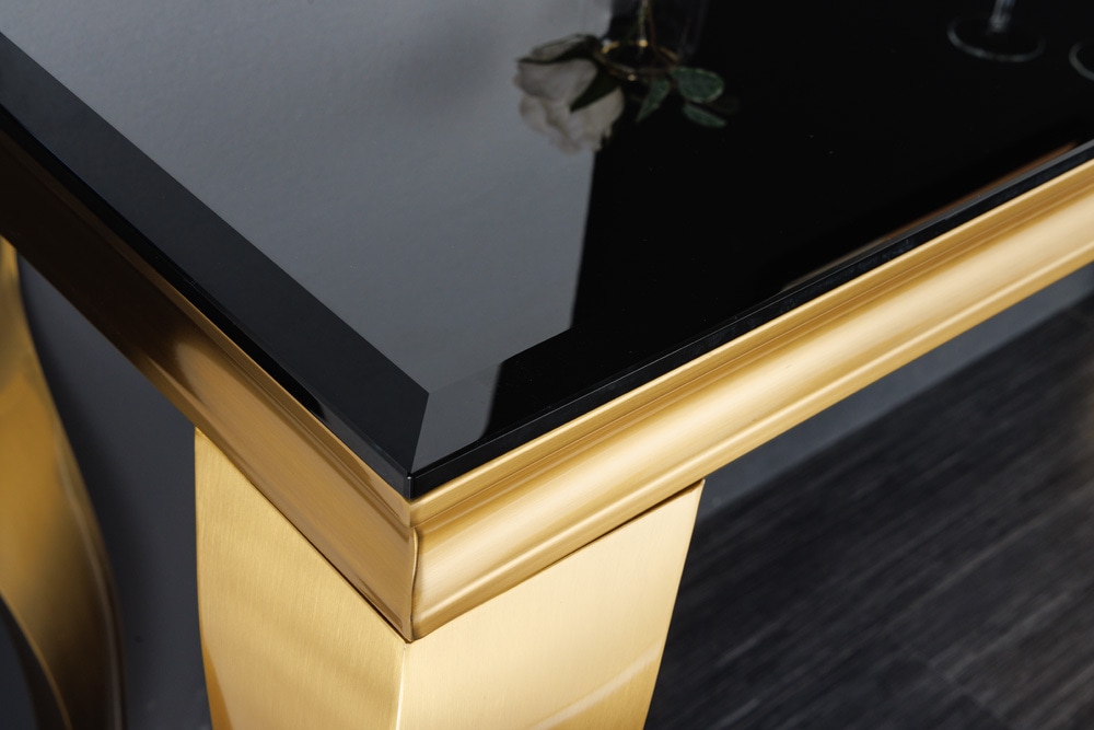 Eleganter Konsolentisch MODERN BAROCK 145cm schwarz gold Opalglas Edelstahlbeine