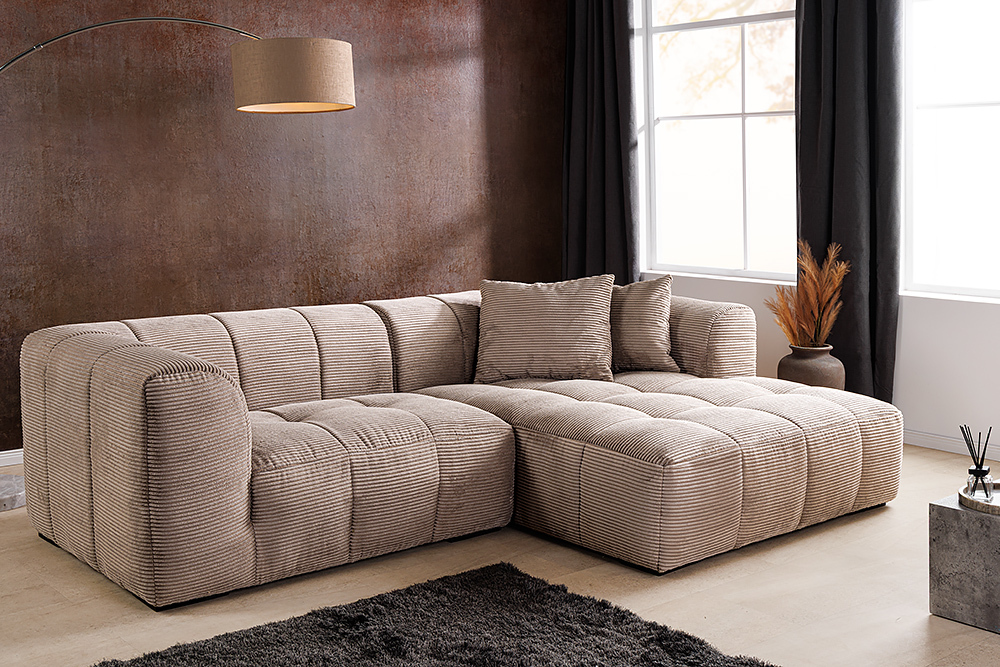 Modernes Ecksofa ZERO GRAVITY 240cm greige Cord 3-Sitzer Couch L-Form