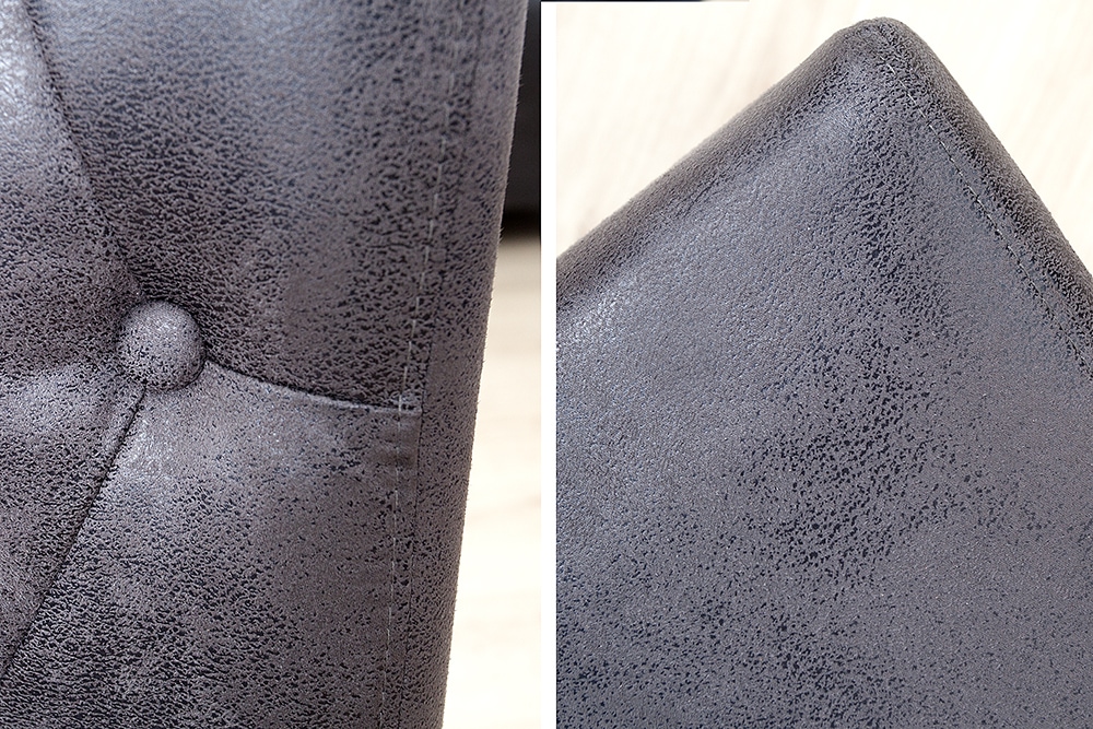 Edler Stuhl CASA vintage grau mit Zierknöpfen Massivholzbeine