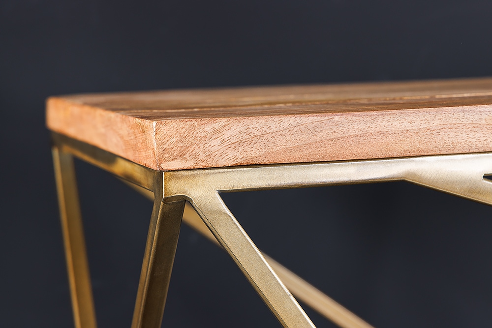 Abstrakter Konsolentisch DIAMOND 120cm natur messing Mangoholz Metallgestell