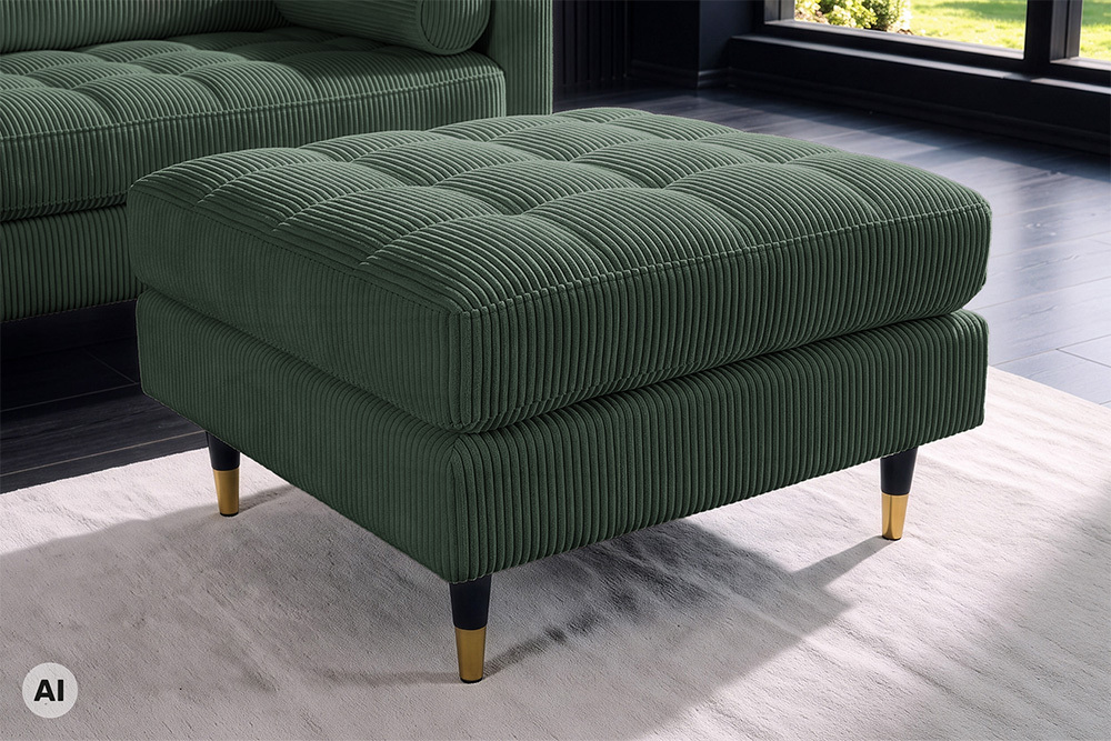 Design Hocker COZY VELVET 80cm grün Cord schwarz mit goldener Metallkappe Design Hocker COZY VELVET 80cm grün Cord schwarz mit goldener Metallkappe
