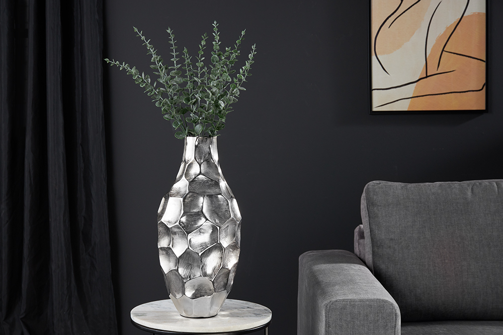 Elegante Vase ORGANIC ORIENT 45cm silber Hammerschlag Design