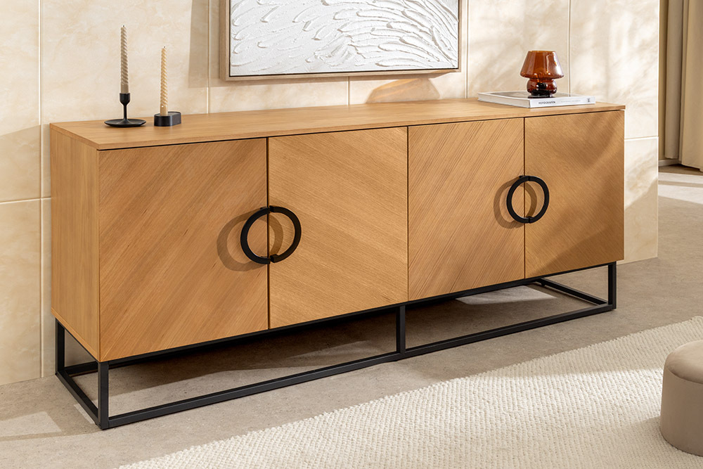 Industrial Sideboard GRANDEZZA 180cm natur Eiche schwarz Metall viel Stauraum » Jetzt kaufen