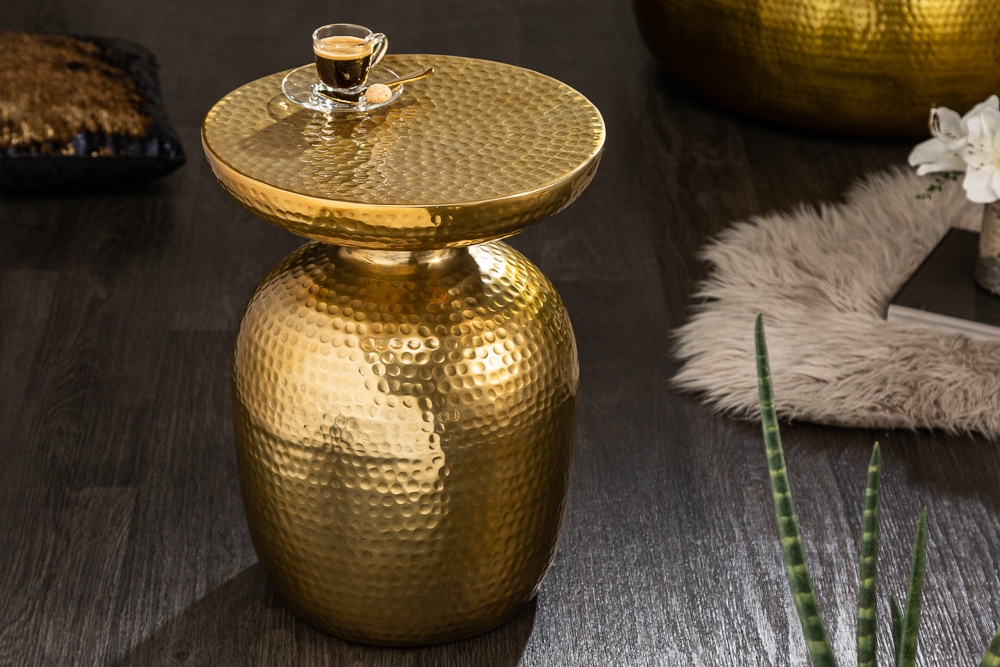 Handgearbeiteter Beistelltisch ORIENT 50cm gold Hammerschlag Design