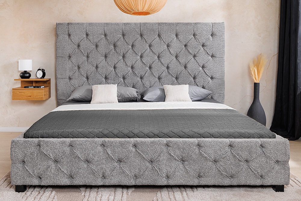 Design Boxbett PARIS 180x200 cm grau Bouclé Chesterfield