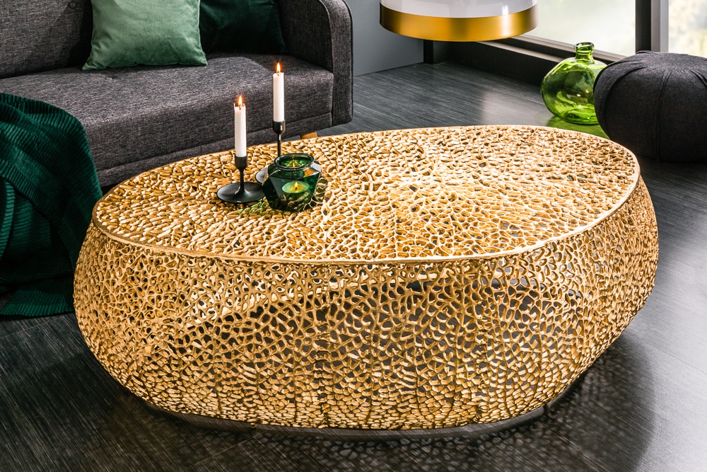 Filigraner Design Couchtisch ABSTRACT LEAF 130cm gold Handarbeit