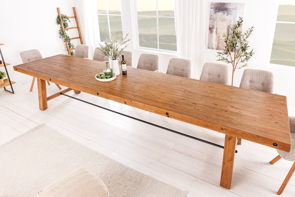 Massiver Esstisch FINCA 300cm vintage braun Pinienholz Bohlenoptik