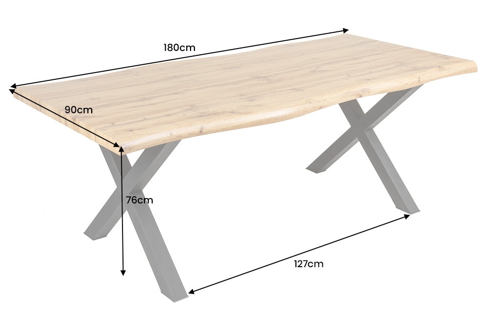 Industrial Esstisch WILD 180cm braun Wildeiche-Design Baumkante schwarz X-Gestell