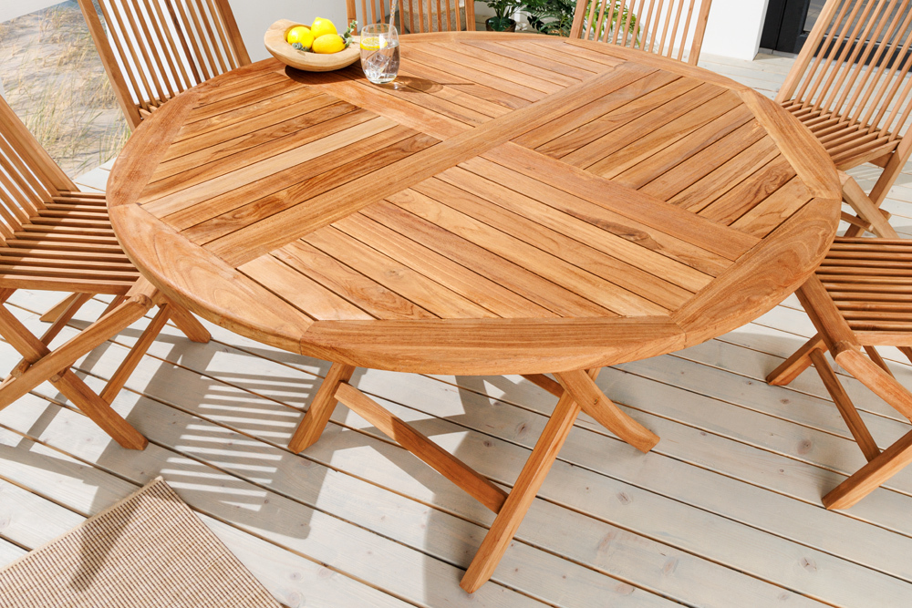 Massiver Gartentisch EMPIRE TEAK 120cm natur Teakholz rund klappbar Outdoor Balkontisch
