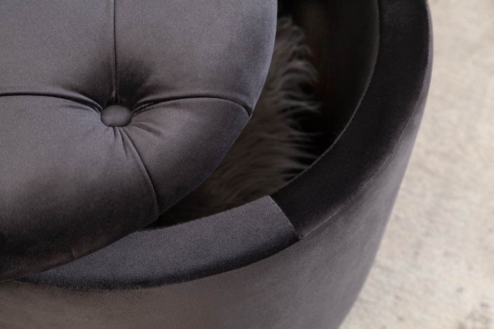 Eleganter Hocker MODERN BAROCK 50cm schwarz Samt Aufbewahrungkorb