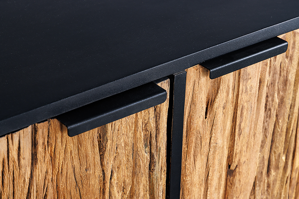 Massivholz Sideboard BARRACUDA 150cm Teak Mango schwarz Metall recycelt