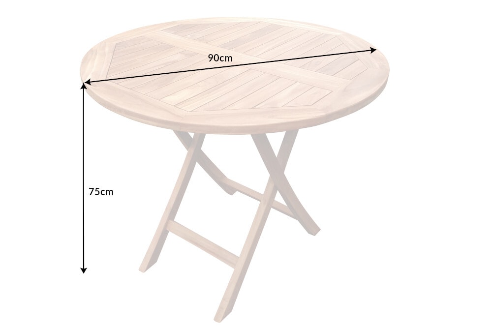 Massiver Gartentisch EMPIRE TEAK 90cm Teakholz rund klappbar Balkontisch Outdoor