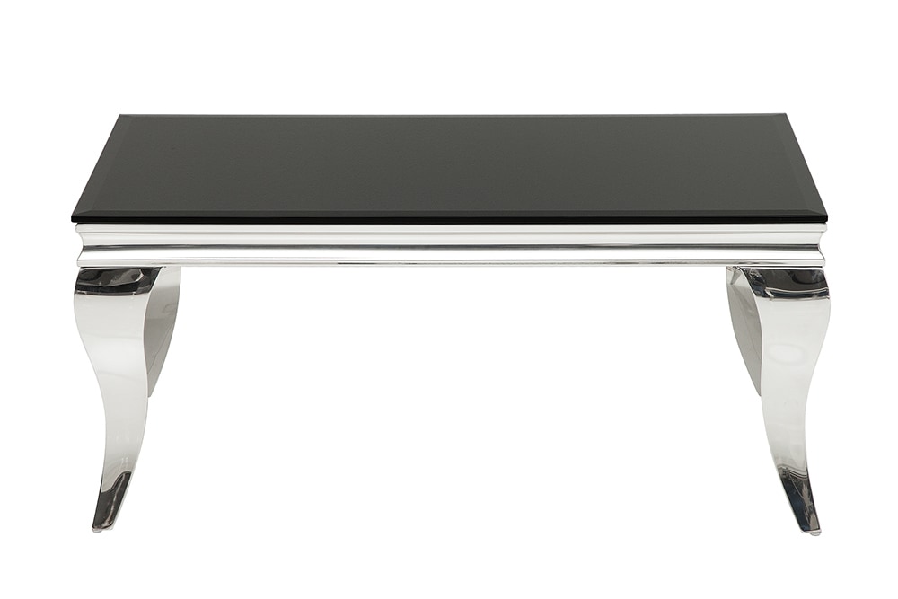 Eleganter Couchtisch MODERN BAROCK 100cm silber mit schwarzem Opalglas