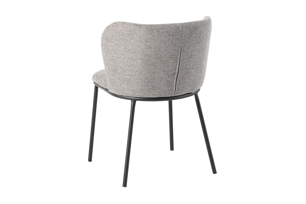 Design Stuhl LYON grau beige Chenille schwarze Metallbeine