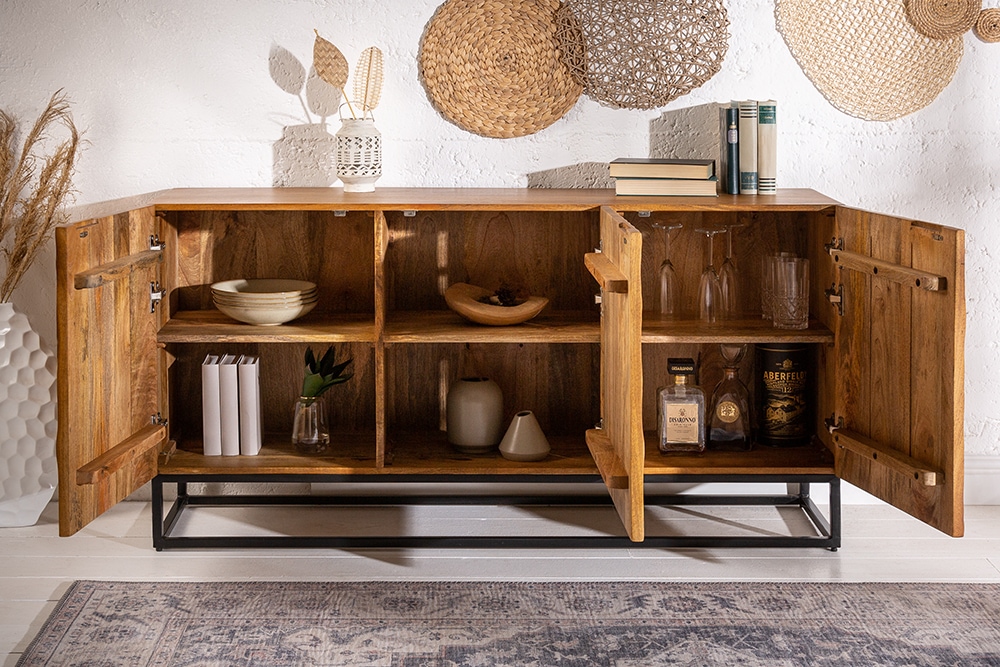 Massives Sideboard SCORPION 140cm braun Mangoholz aufwendige 3D Schnitzereien