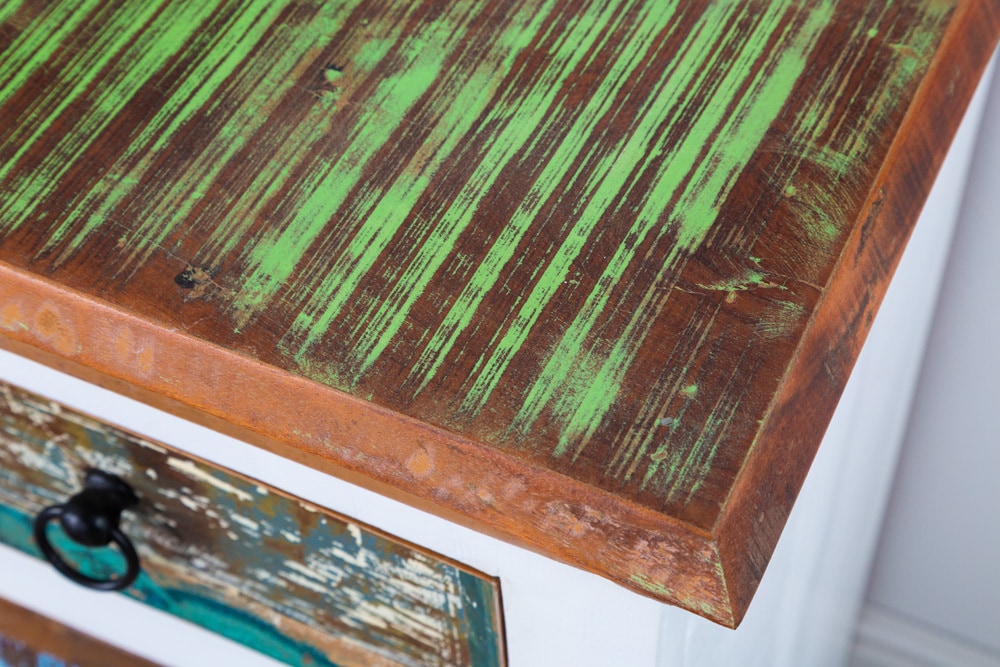 Einzigartiges Sideboard JAKARTA 160cm weiß bunt recyceltes Massivholz aus Fischerbooten