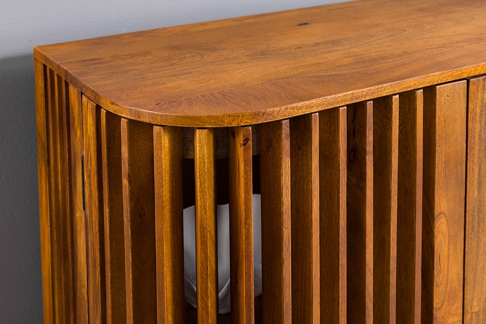 Massives Sideboard SCULPTURA 170cm braun Mangoholz mit abgerundeter Lamellenfront