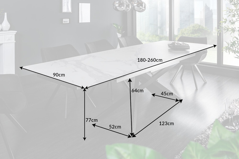 Ausziehbarer Esstisch EUPHORIA 180-220-260cm Marmor weiß Keramik made in Italy