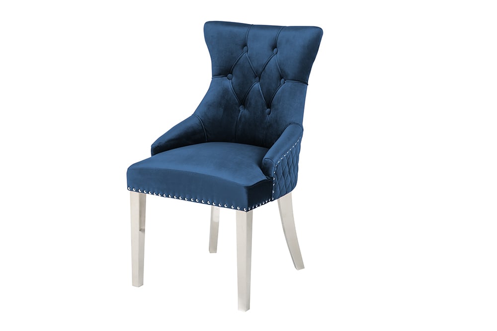 Barock Stuhl CASTLE DELUXE royalblau Samt Löwenkopf Chesterfield Design Esszimmerstuhl Nieten