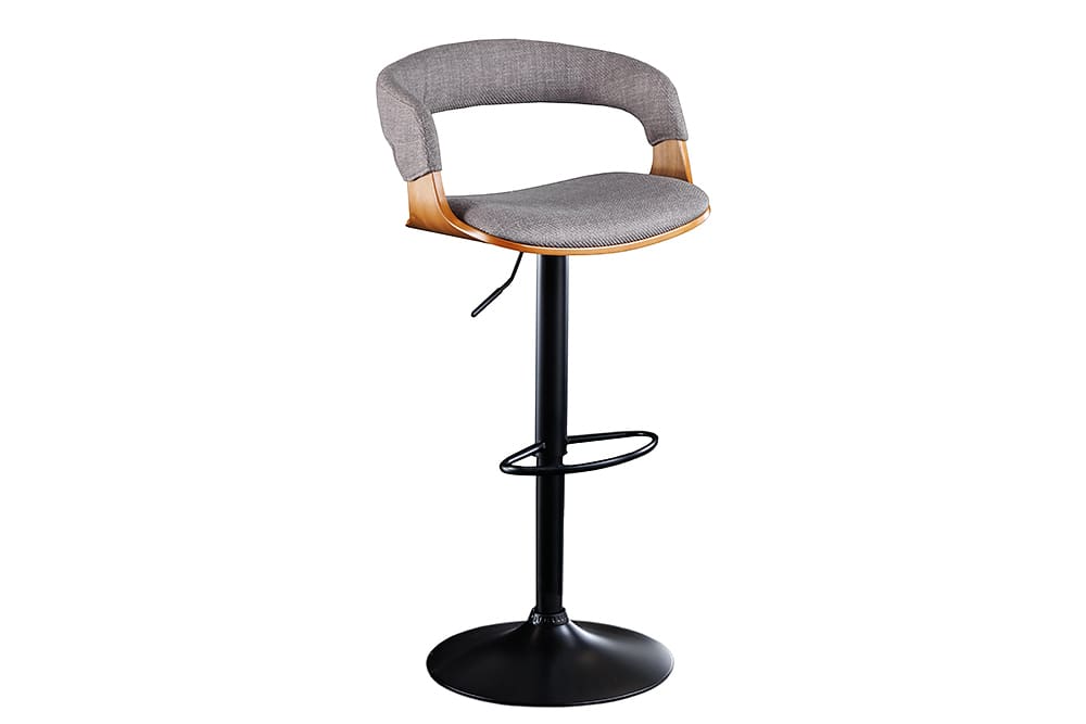 Retro Barhocker MANHATTAN grau Strukturstoff Eschenholz drehbar höhenverstellbar