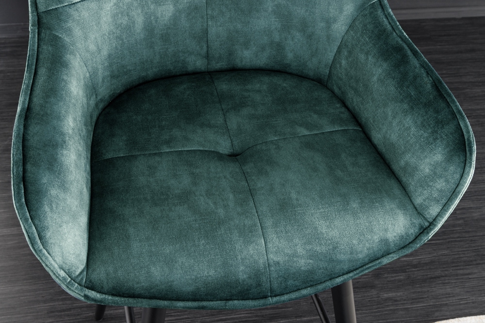 Design Barhocker EUPHORIA petrol Samt schwarze Metallbeine Barstuhl mit Lehne