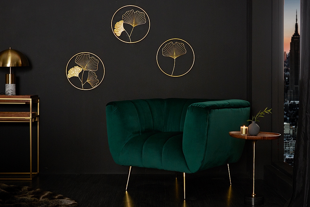 Elegante Wanddeko 3er Set GINKGO 40cm gold in filigraner Blattform