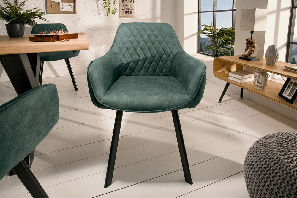 Design Stuhl PALERMO petrol Microfaser mit Armlehne und Ziersteppung