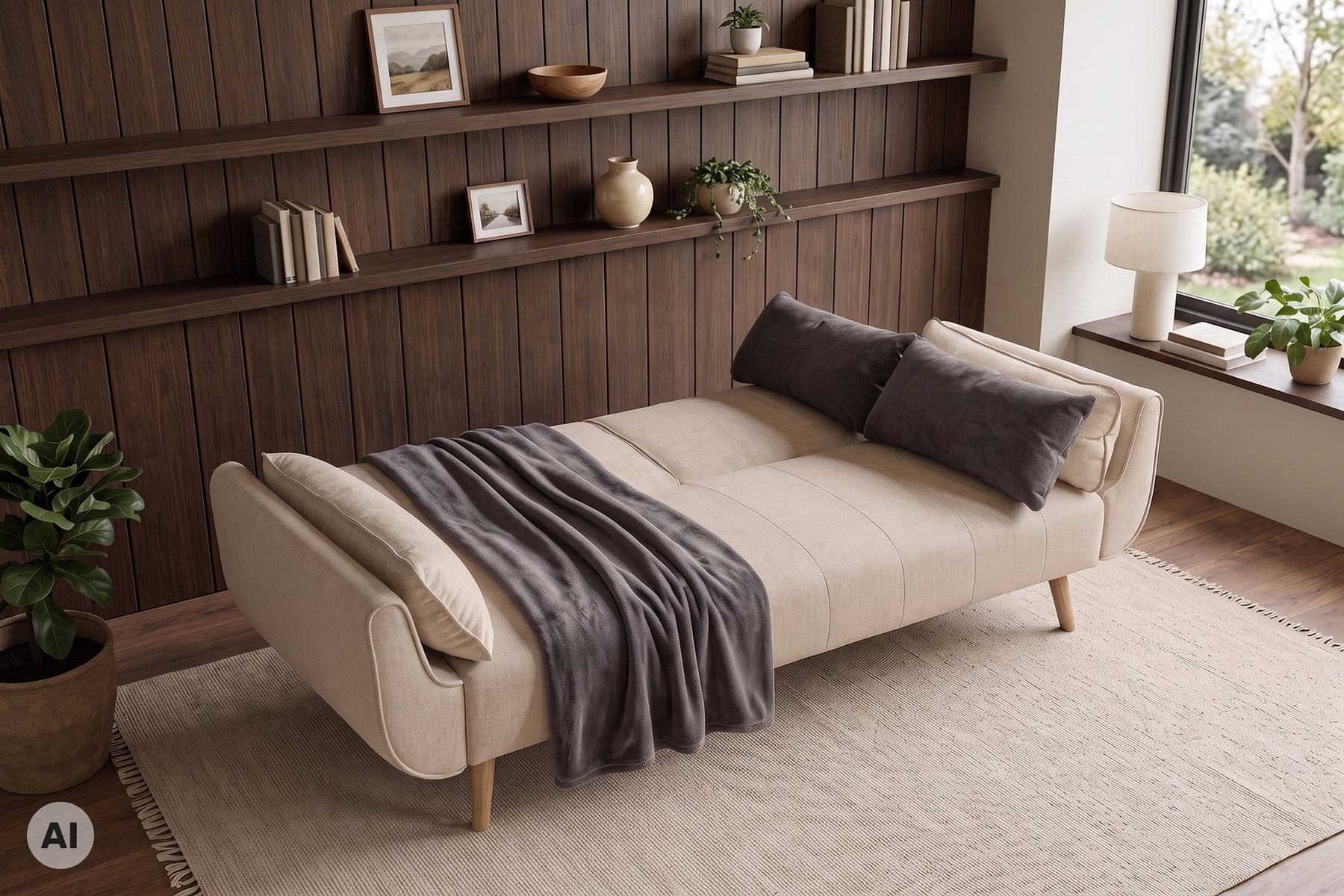 Schlafsofa DIVANI 220cm greige Strukturstoff 3-Sitzer mit Bettfunktion inkl. Kissen
