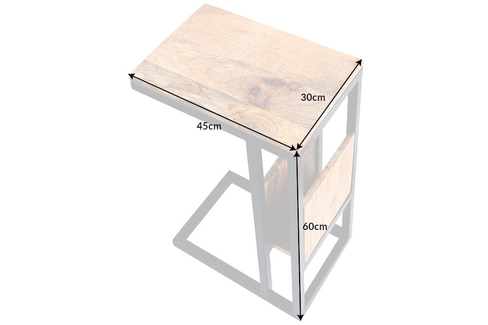 Moderner Laptoptisch CONCIERGE 60cm natur Mangoholz Beistelltisch mit Stauraum Metallgestell