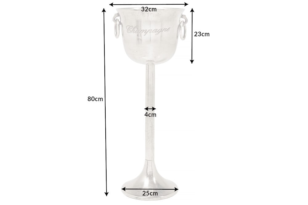 Dekorativer Sektkühler CHAMPAGNE 80cm antik silber handmade Metall Flaschenkühler