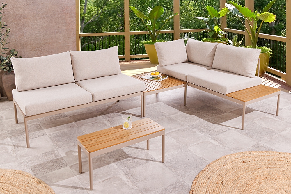 Outdoor Lounge MOBILE MODULAR greige Garten-Sitzgruppe inkl. Tisch und Kissen