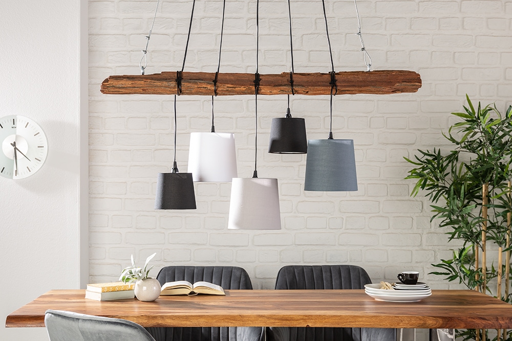 Design Hängelampe LEVELS 115cm Treibholz schwarz grau mit 5 Leuchten