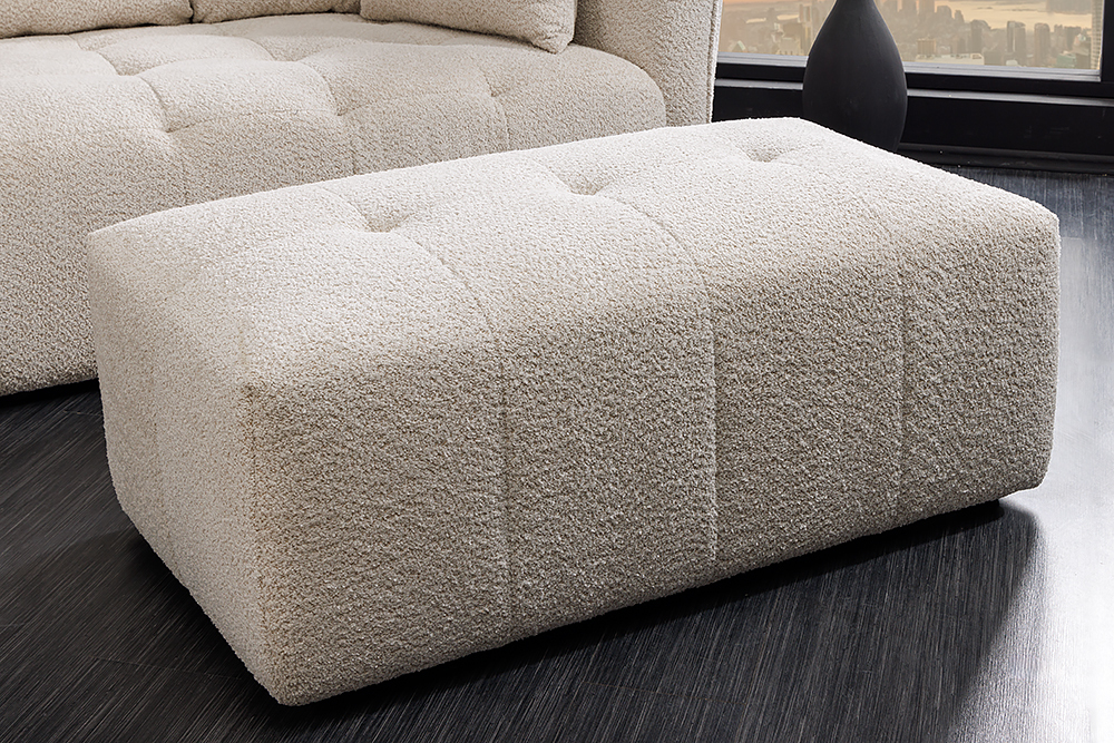 Moderner Hocker ROYAL 120cm champagner beige Bouclé Federkern Sitzhocker