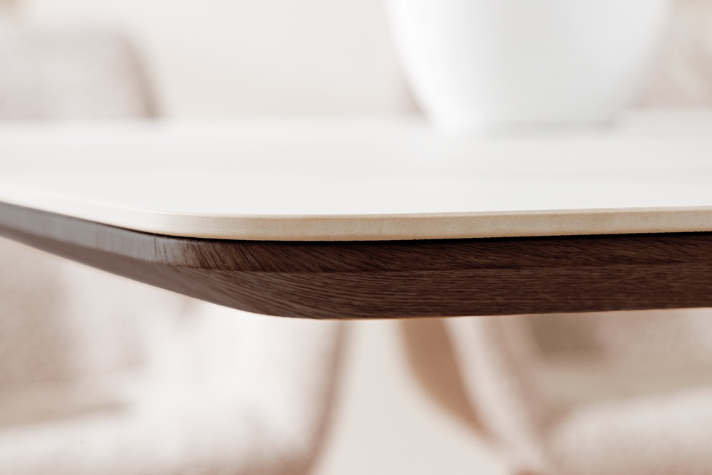 Design Esstisch UNIQUE 200cm weiß Walnuss Keramik Marmor Säulenfuß