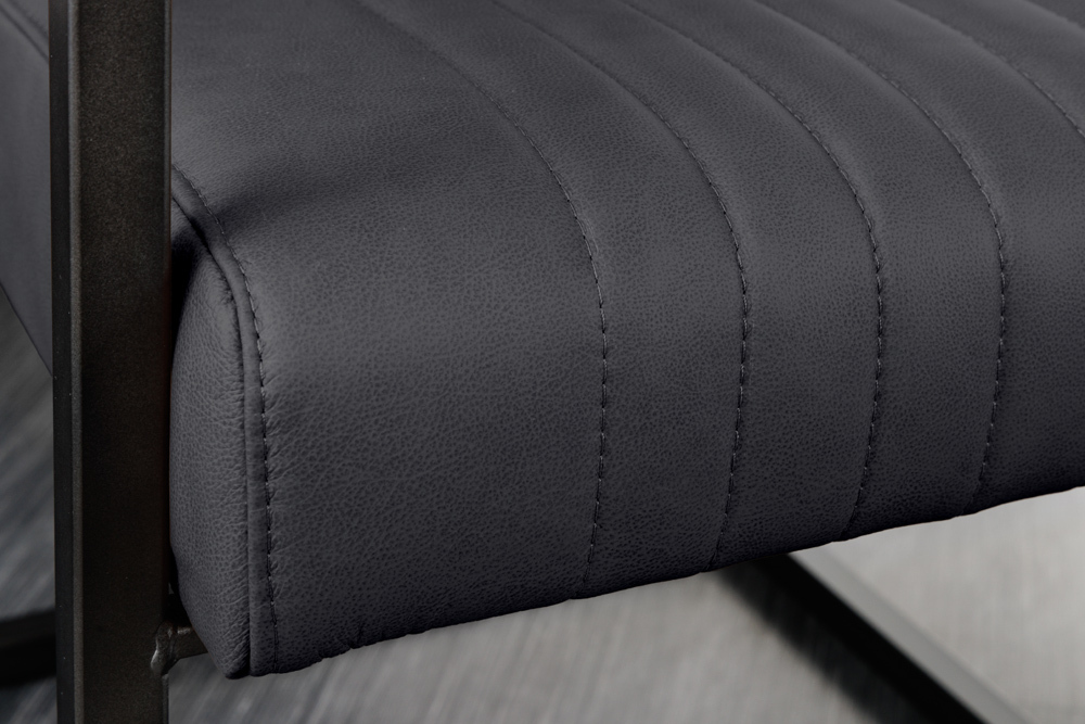 Moderner Freischwinger Stuhl BIG ASTON Echtleder schwarz Taschenfederkern Metall