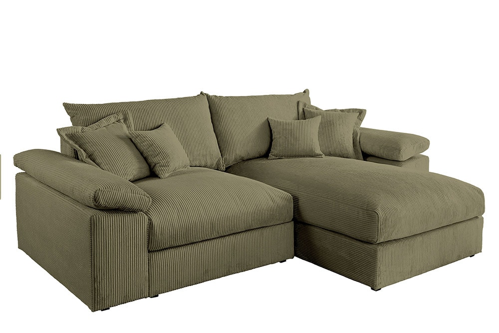 Design Ecksofa ATMOSPHERE XL 245cm grün Cord Federkern inkl. Kissen