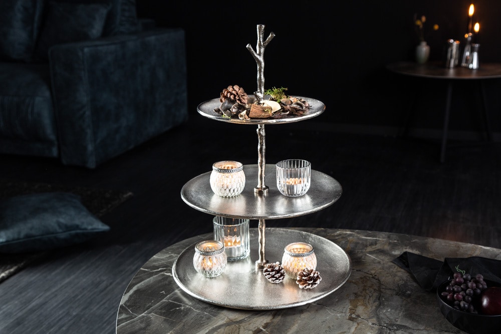 Design Etagere ABSTRACT 50cm silber mit drei Etagen
