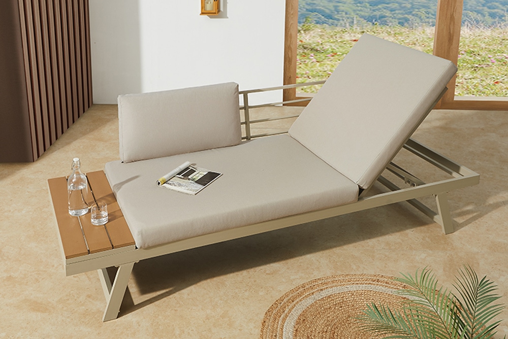 Verstellbare Gartenlounge MODULAR MIAMI 230cm champagner greige Gartensofa oder Gartenliege